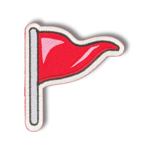 Brodeerattu haalarimerkki punaisesta lipusta laserleikatulla reunalla